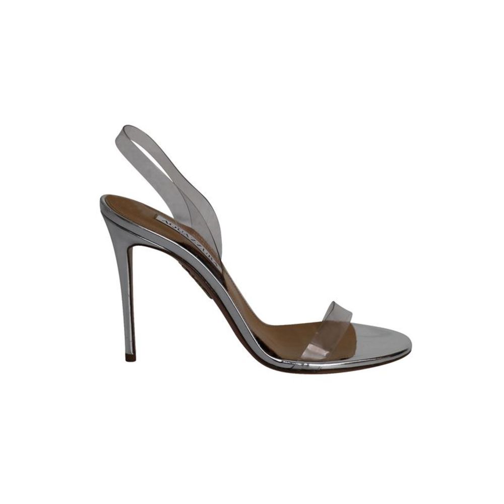Pre Loved Aquazzura So Nude 105 Slingback Sandals in Silver PVC - Picture 1 of 9
